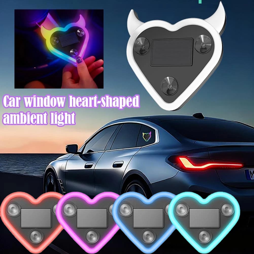 Triangolo per auto solare Finestra Lampada a cuore del diavolo Ventosa Luce ambientale a LED Luce al neon per atmosfera ricaricabile tramite USB