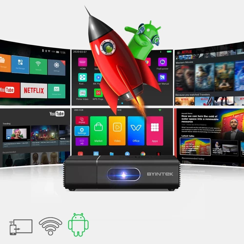 BYINTEK U30 Pro DLP Proiettore portatile Smart Android Supporto WiFi 1080P Full HD 4K Proiettore LED Mini Home TheaterM