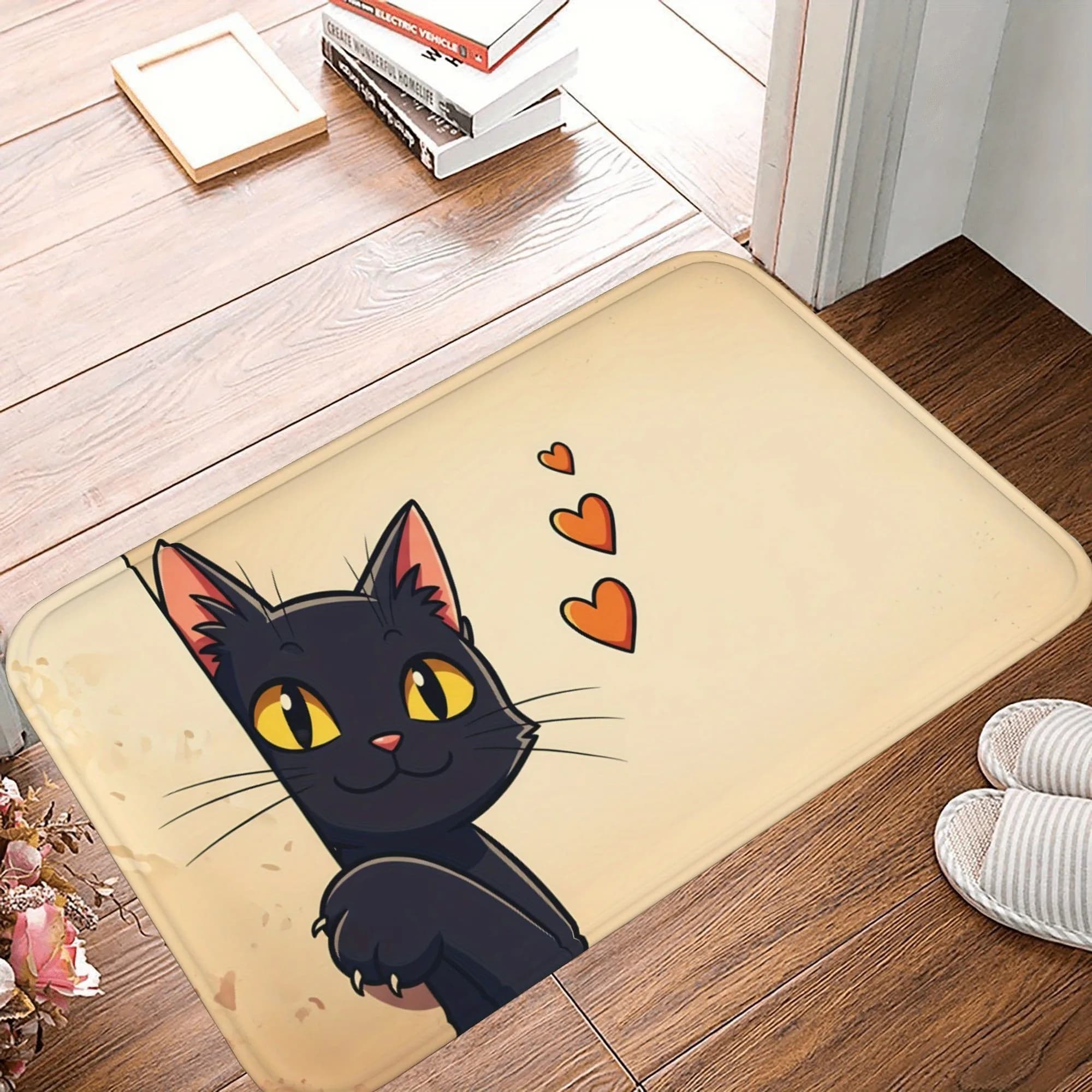 Tappeto da Cucina con Motivo Gatto e Cuori, Antiscivolo, Design Pop, Tappetino da Bagno, Tappeto per Lavanderia e Decorazione Casa