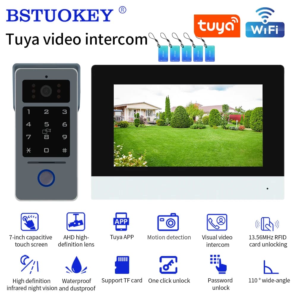 TUYA WIFI 7/10in Videocitofono Campanello Kit 1080P Monitor Telecamera esterna Audio a 2 fili Sblocco remoto Citofono visivo