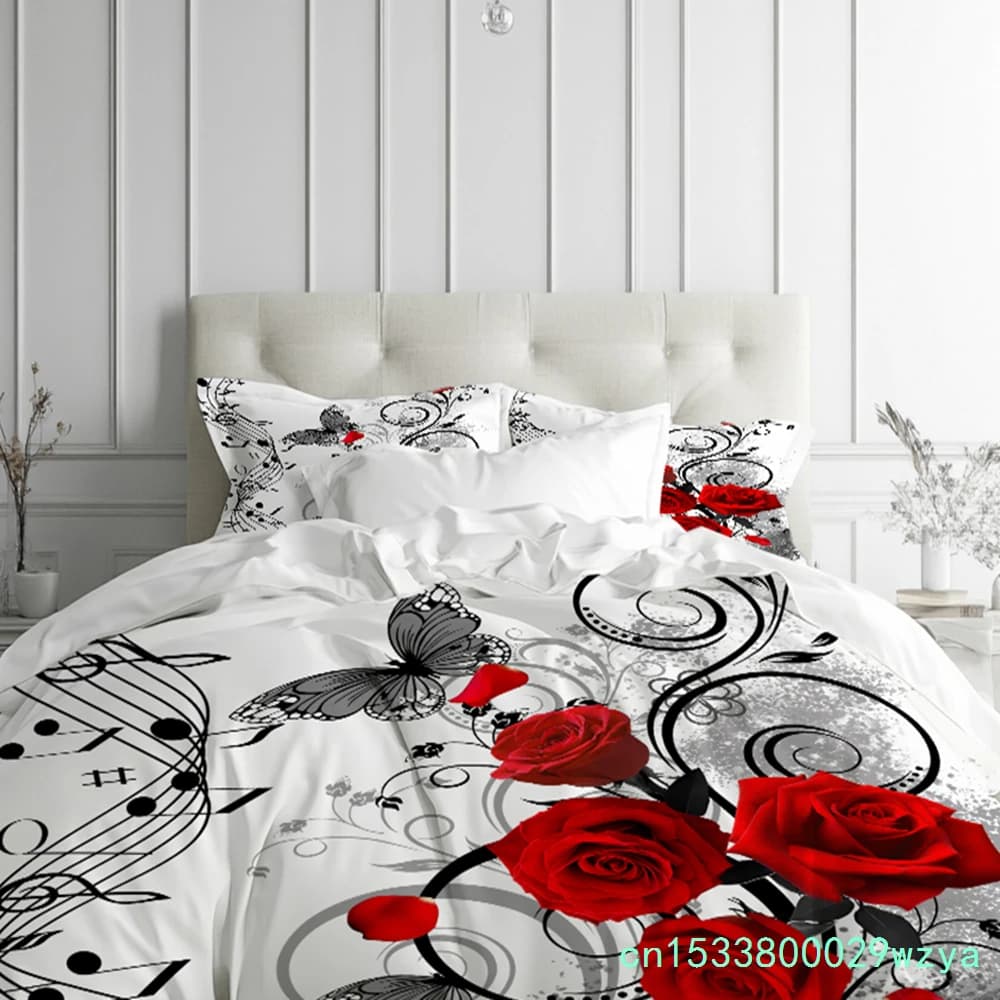 3D Printed Quilt Cover Set Elegant High-End Beauty Rose Bedding Cover Pillowcase Luxury Home Textiles Floral Duvet Cover Sets