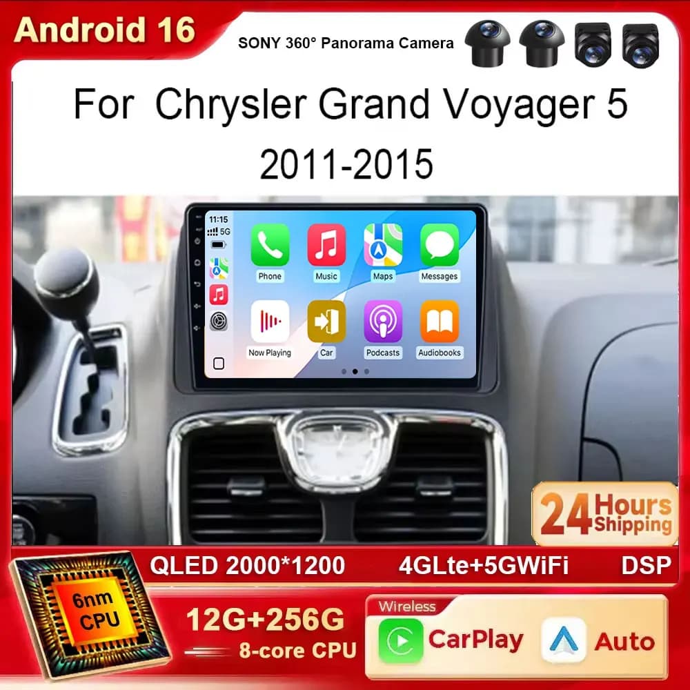 Android 15 Per Chrysler Grand Voyager 5 2011 - 2015 Per Dodge Grand Caravan 2008-2020 4G WIFI Autoradio Multimedia 360 Macchina Fotografica