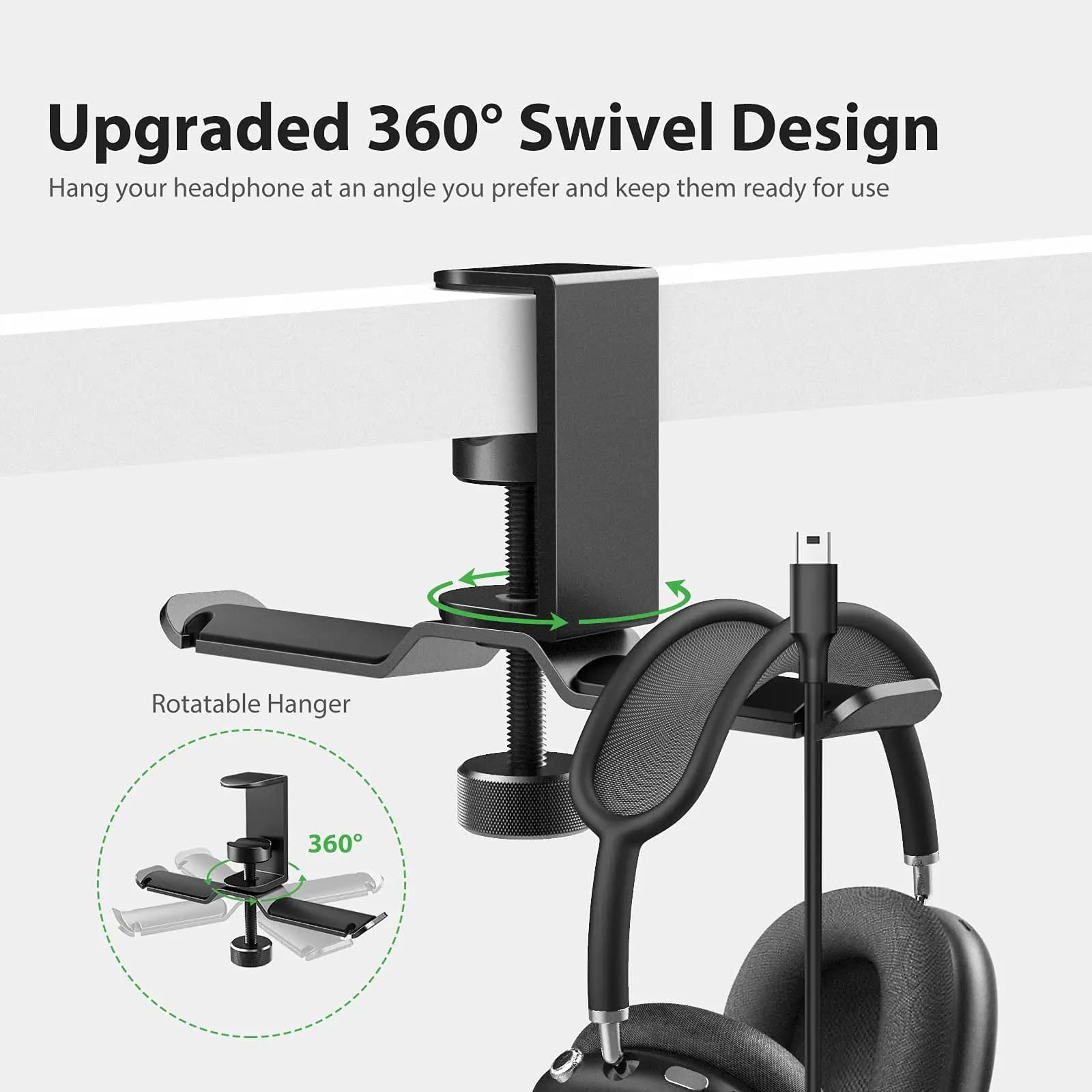 Dual Under Desk Headphone Hanger, Metal Black Gaming Headset Holder, Desktop Dual Headphone Rack Computer Headset Stand