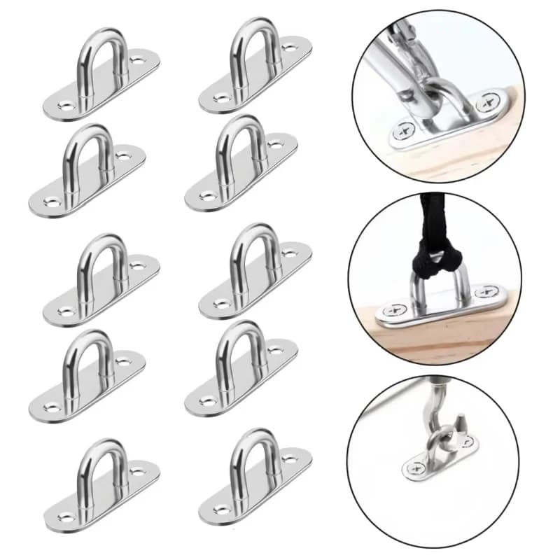 10pcs Oblong Pad Eye Plate,Marine Hardware Staples Hook Loop Deck Buckle Mount Wall Ceiling U Hanger Ring