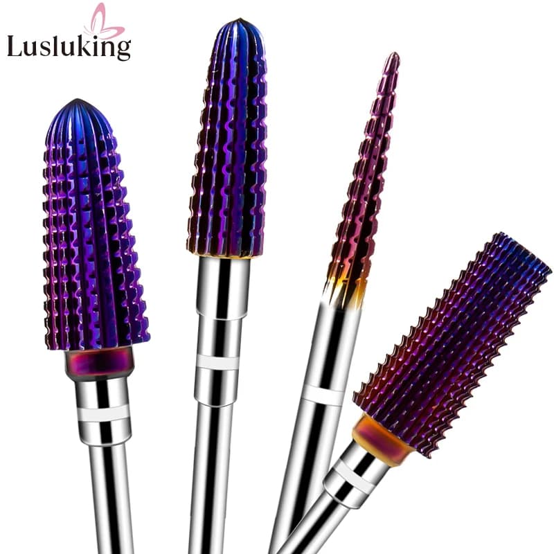 1/4 pcs Conical Purple Pro Tungsten Carbide Drill Tips for Nails 3/32 "Fasted Gas for Nail Manicure Gel Polish Remover Lime
