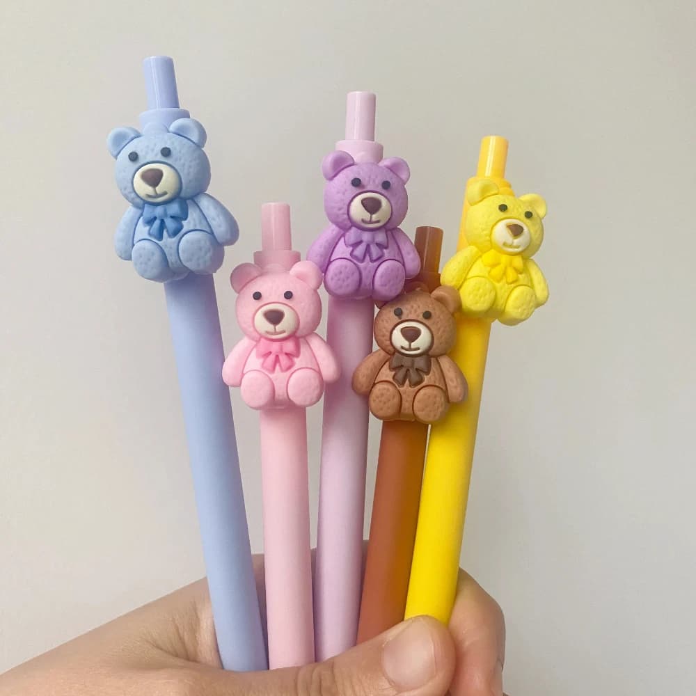 Penne gel Bear da 5 pezzi 0,5 mm, penne da stampa retrattili con inchiostro nero per materiale scolastico per ufficio