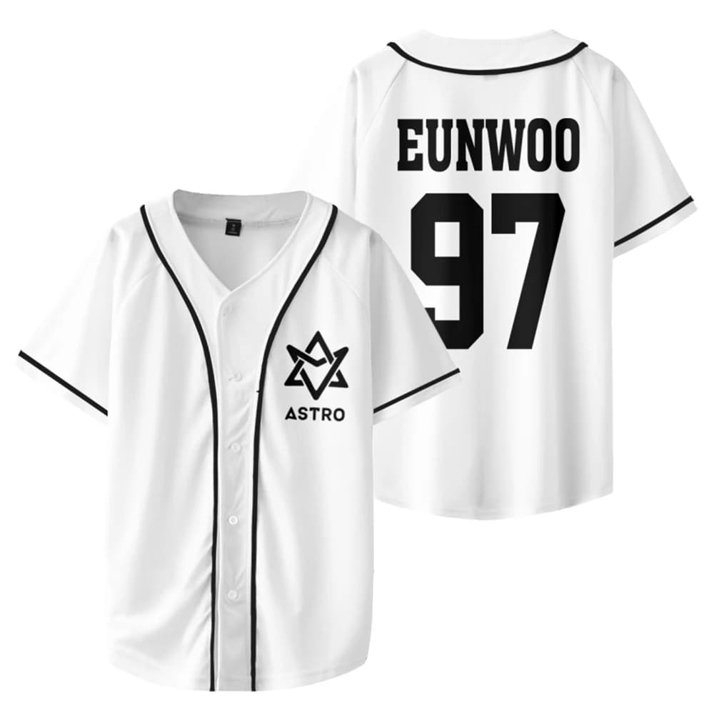 Kpop ASTRO STAR Group Maglia da baseball T-shirt Harajuku Streetwear T-shirt casual con scollo a V Manica corta T-shirt grafiche