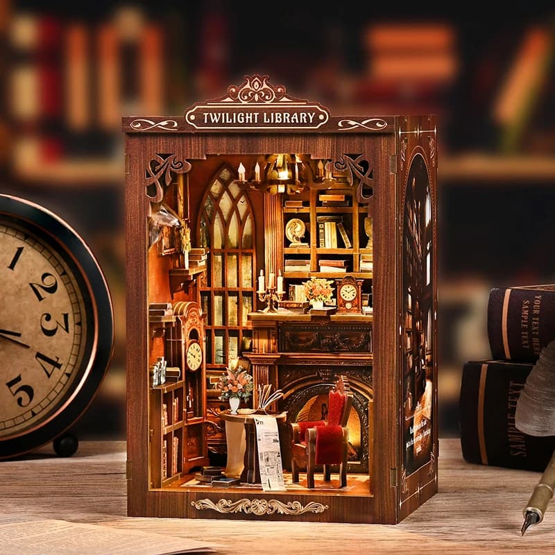 Kit angolo libro fai da te - Fermalibri in legno TWILIGHT LIBRARY, assemblaggio puzzle 3D, modello fatto a mano per regali di Natale e Black Friday