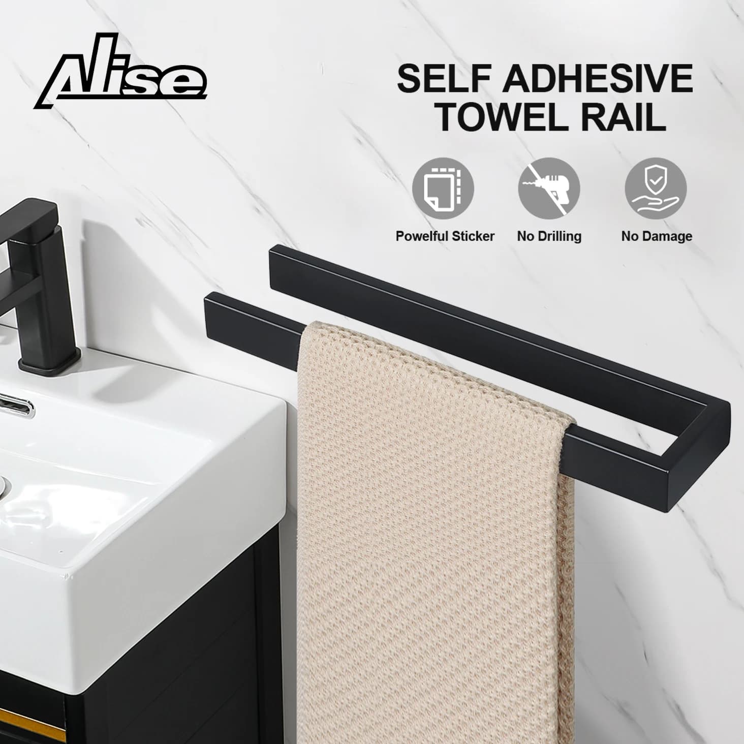 Portasciugamani da 30 cm Anello portasciugamani autoadesivo Portasciugamani da bagno in acciaio inossidabile 304 nero opaco portaoggetti da cucina a parete
