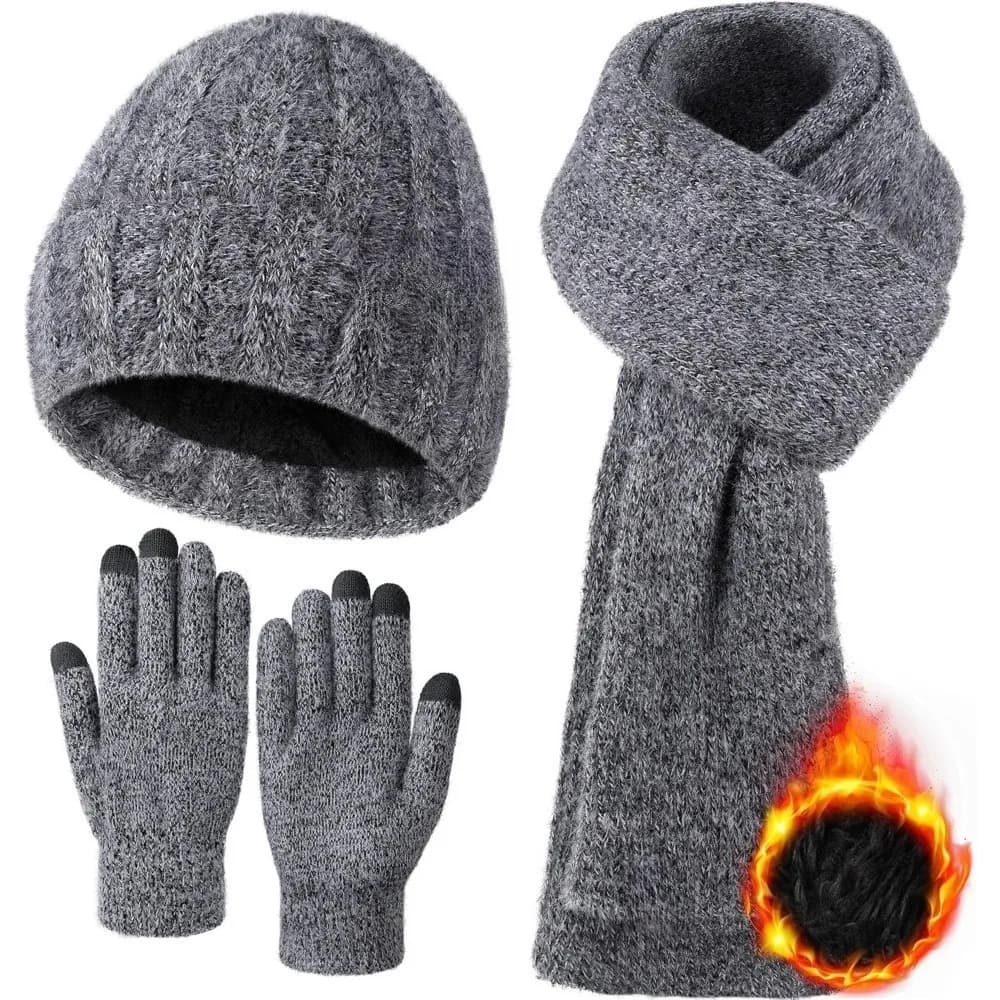 Guanti sciarpa cappello berretto invernale, cappello caldo lavorato a maglia in pile sciarpa lunga scaldacollo touch screen guanti invernali set regali per le donne