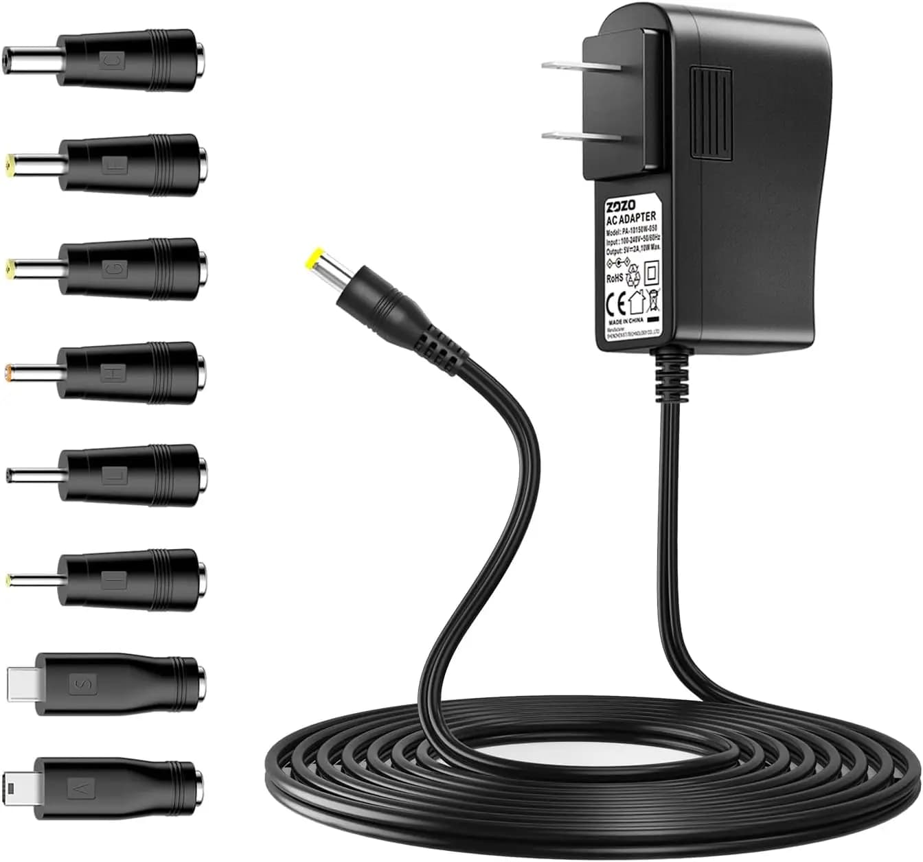 Adattatore di Alimentazione Universale AC/DC 10W 5V 2A con Punte Multiple per Tablet, Router, Altoparlanti e Altri Dispositivi
