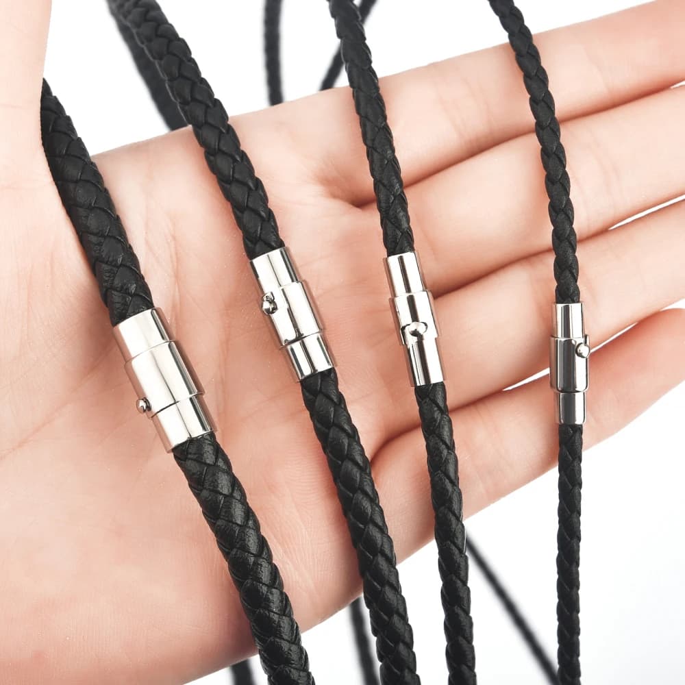 45/50/60cm Leather Necklace Wax Rope With Stainless Steel Clasp Wax Cord Chain For Women Men DIY Jewelry Accessories Findings