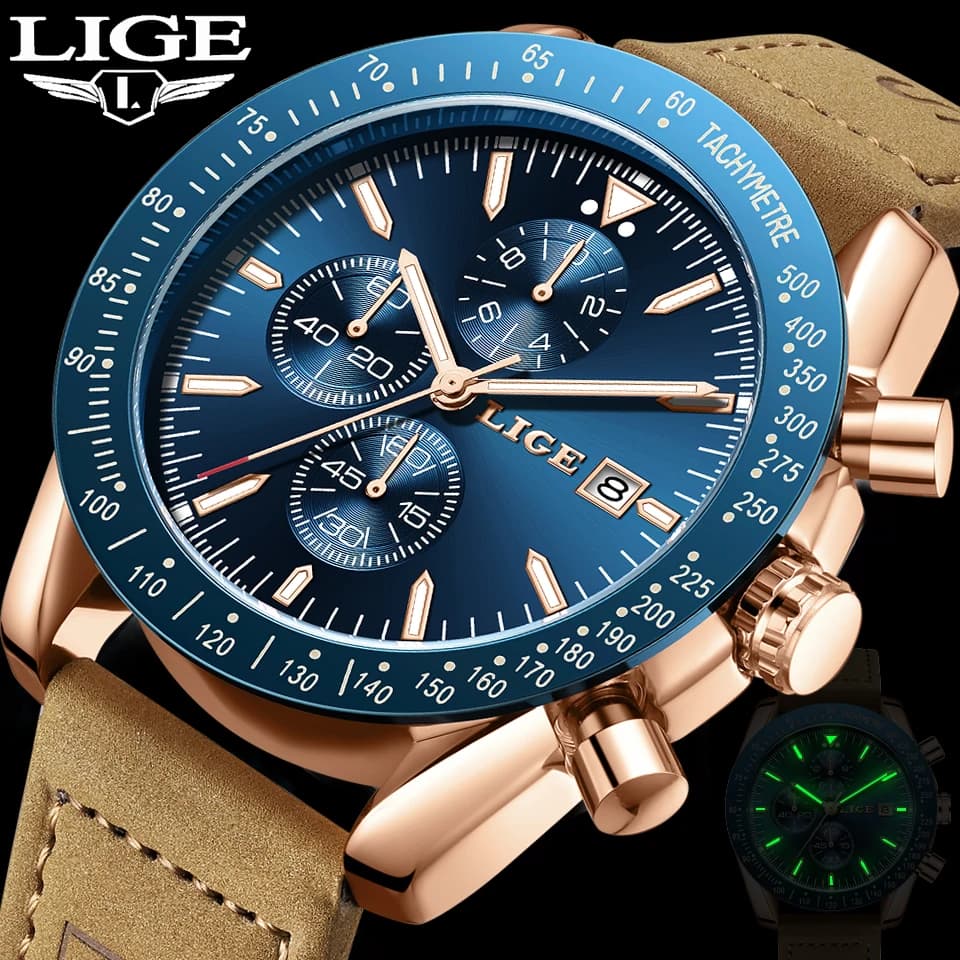 LIGE Orologio sportivo da uomo casual Orologio da uomo al quarzo impermeabile di lusso Top Brand Cronografo militare in pelle Relogios Masculino + SCATOLA