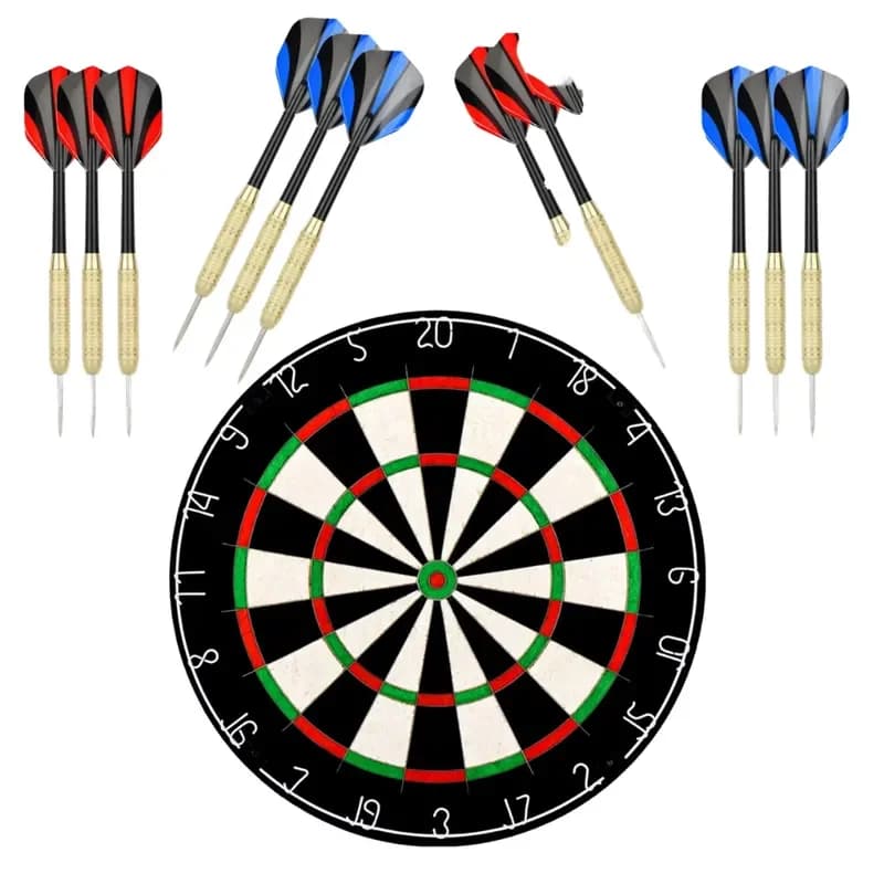 LinkVisions Children's Sisal Dartboard Set Staple-Free Target Safety 12 X 18g Metal Steel Tip Darts Mounting Kit Included