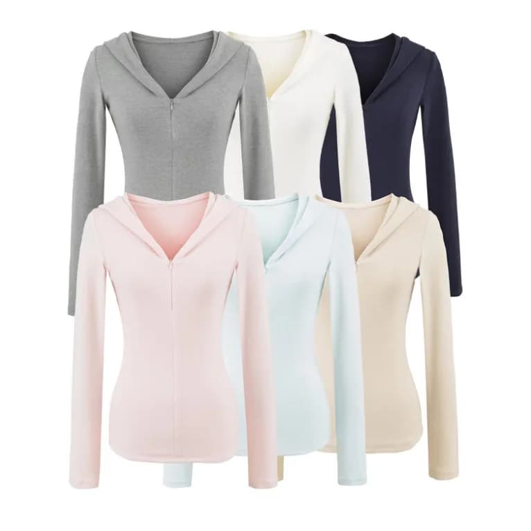 Felpa con Cappuccio e Zip Slim da Donna, Manica Lunga Oversize, Trendy e Chic, Tinta Unita Casual
