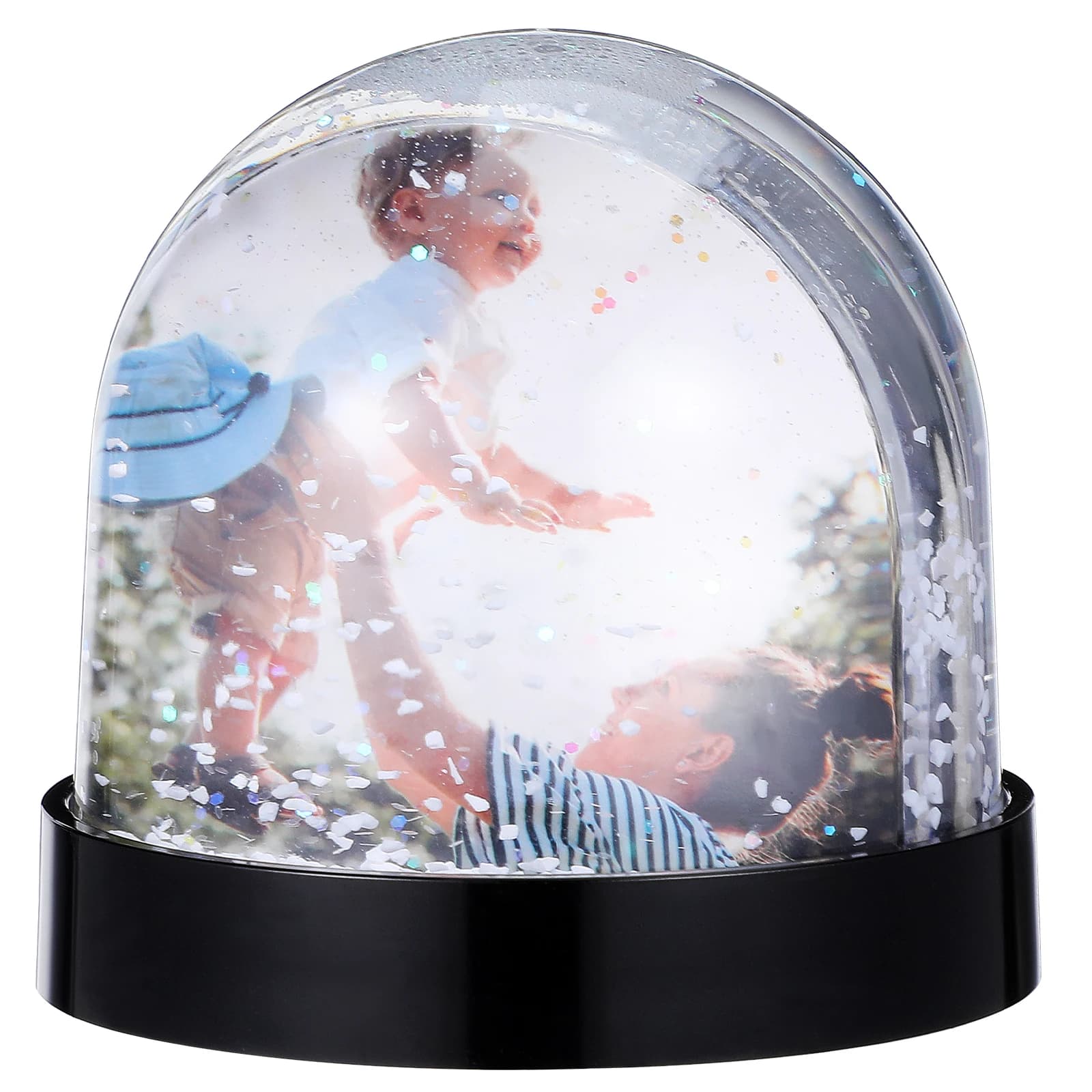 Cornice per foto con globo di neve Regalo di Capodanno Globo di neve in plastica con inserto Liquido Immagine artigianale unica Fai da te Foto di carta bianca Globo di neve