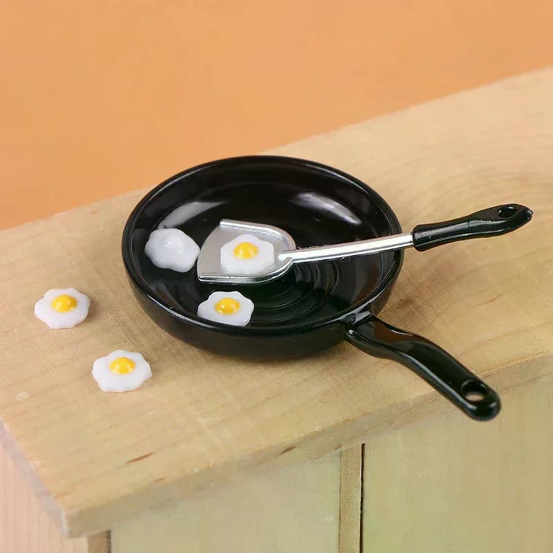 /GJ/Dollhouse Simulation Fried Egg Frying Pan Set Dollhouse Miniature Kitchen Decoration Dolls House Accessories 1/12