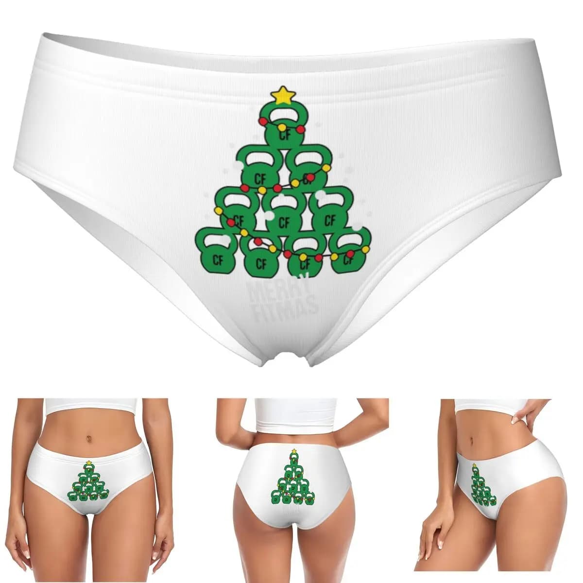 Custom Kettlebell Tree, Christmas tree briefs, women's comfort slips, underwear, breathable female underwear