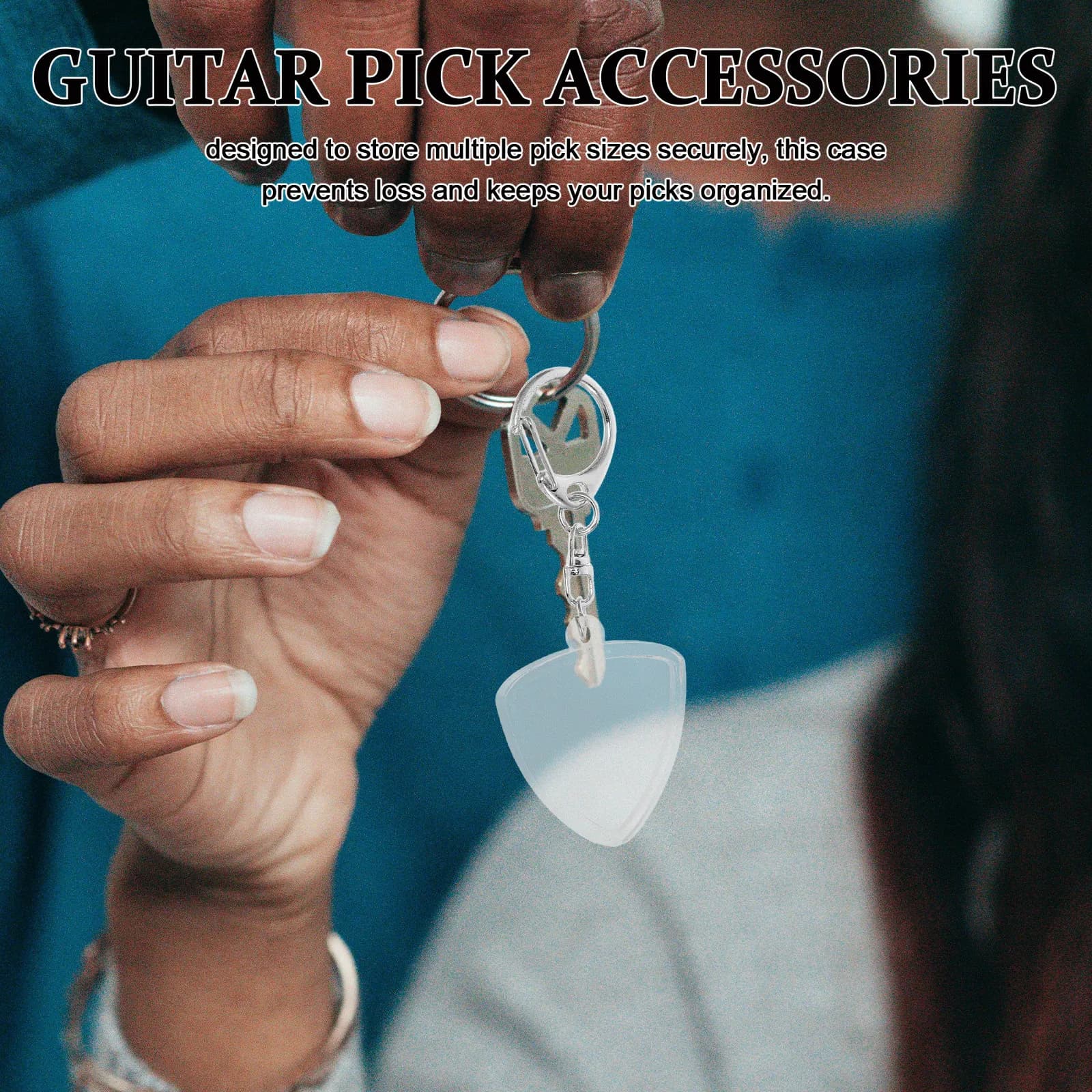 Porta plettri per chitarra con portachiavi, custodia compatta trasparente per plettri, custodia portatile per plettri per musicisti in movimento