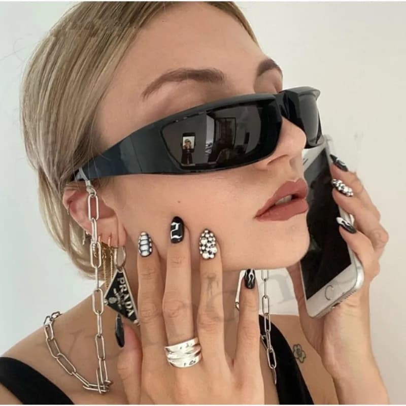 Steampunk Sport Wrap Sunglasses Y2K Punk Silver Mirror Windproof UV400 Anti Light Sun Shades Unisex Cycling Outdoor Eyewear