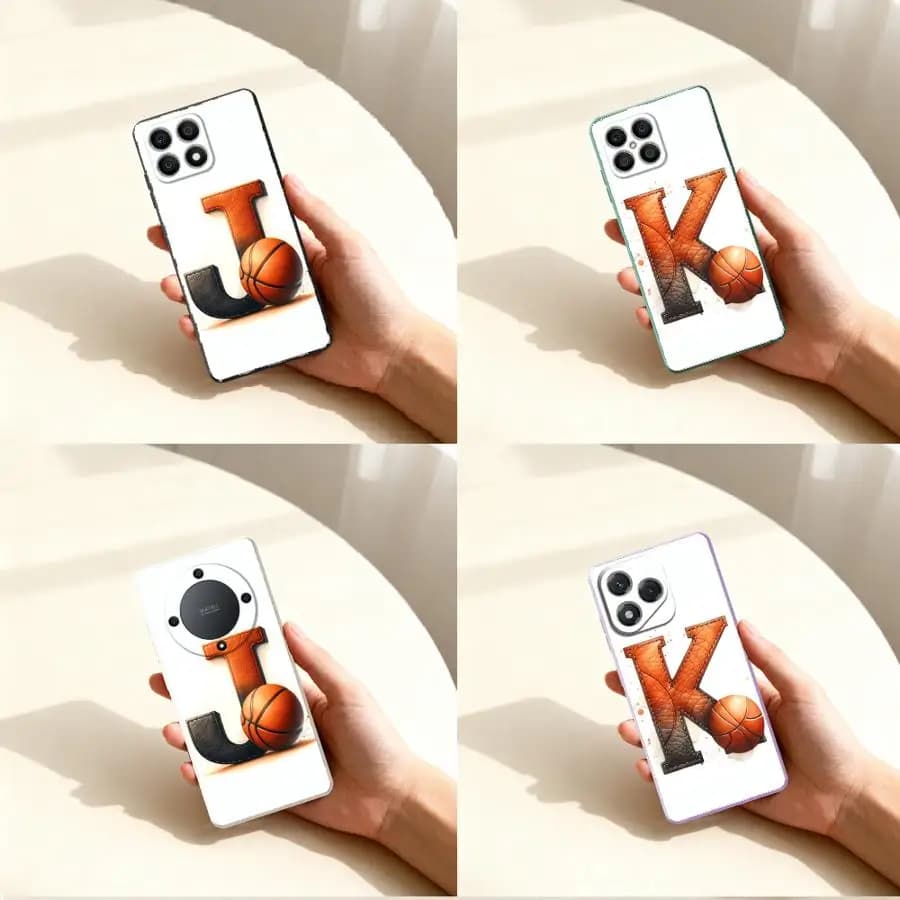 Custodia Morbida per Telefono con Design Basket Lettera J K per Honor X5c X9b X9D X9a X9C X7d X8b X7b X7a X8a