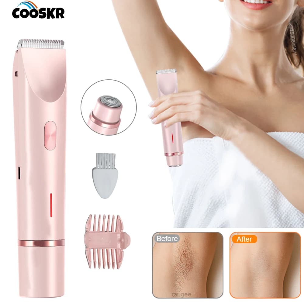 Rasoio Elettrico a Doppia Testina per Donna, Trimmer per Zona Bikini, Ricaricabile, per Viso, Baffi, Gambe e Ascelle, Depilatore Elettrico