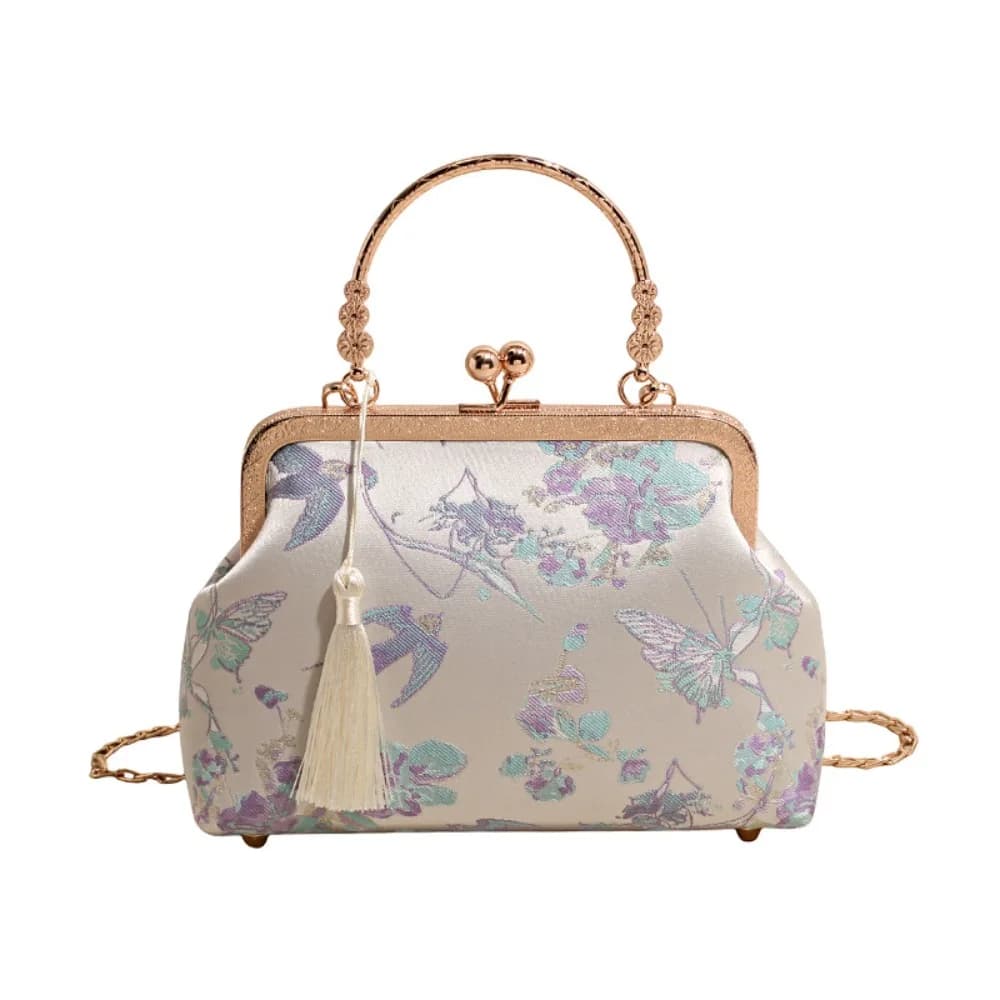 Metal Chain New Chinese Style Handbag Flower Large Capacity Kiss Lock Embroidery Shoulder Bag Ancient Style Single Shoulder