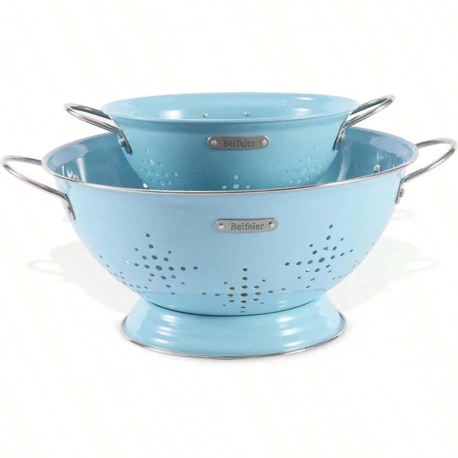 【Nuovo stile】Colino in metallo, confezione da 2, con manici, 2Qt 6Qt, base ad anello solido verniciata a polvere, colino da cucina resistente