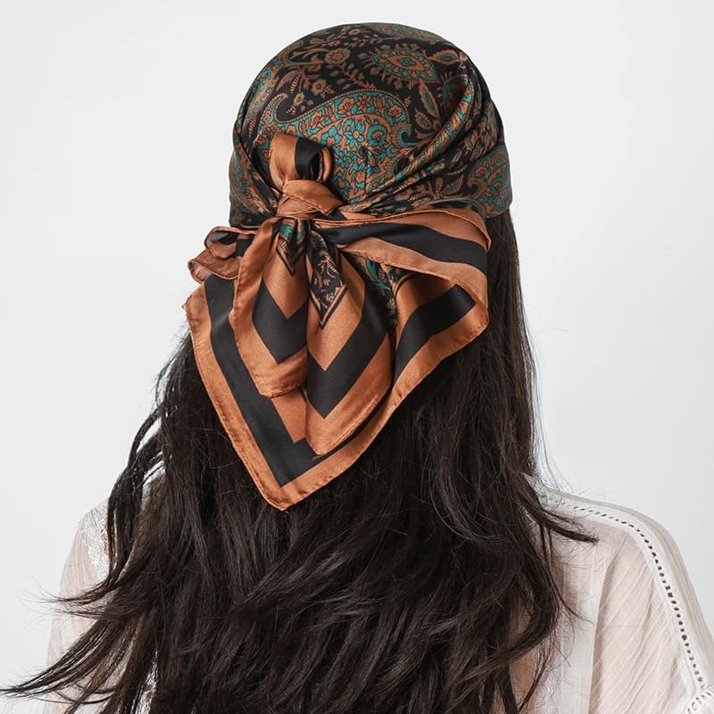 Fashion Square Silk Scarf Satin Cashew Flower Print Small Neck Scarf Women Headscarf Kerchief Bandana Shawl Accessories 70cm