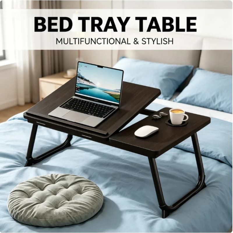 Tavolino Pieghevole da Letto, Vassoio Portatile per Divano con Portabicchieri, Vassoio per Colazione, Supporto per Laptop da Comodino per Casa e Ufficio