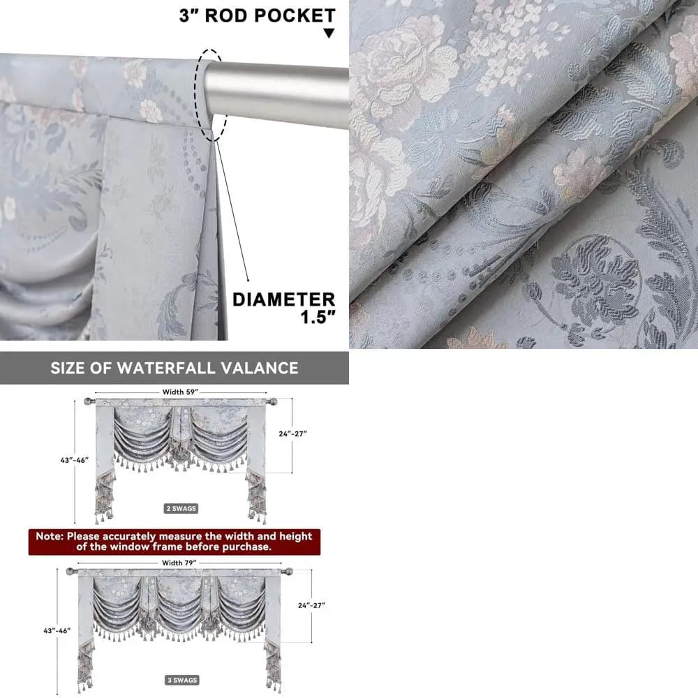 Elegant jacquard Floral Blue Waterfall Mantovana with tassels for living and bedroom curtains