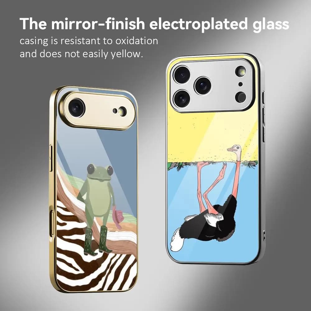 Custodia per telefono antiurto con animali astratti e graziosi, in metallo galvanizzato, per iPhone 17 16 15 14 13 12 Pro Max Plus