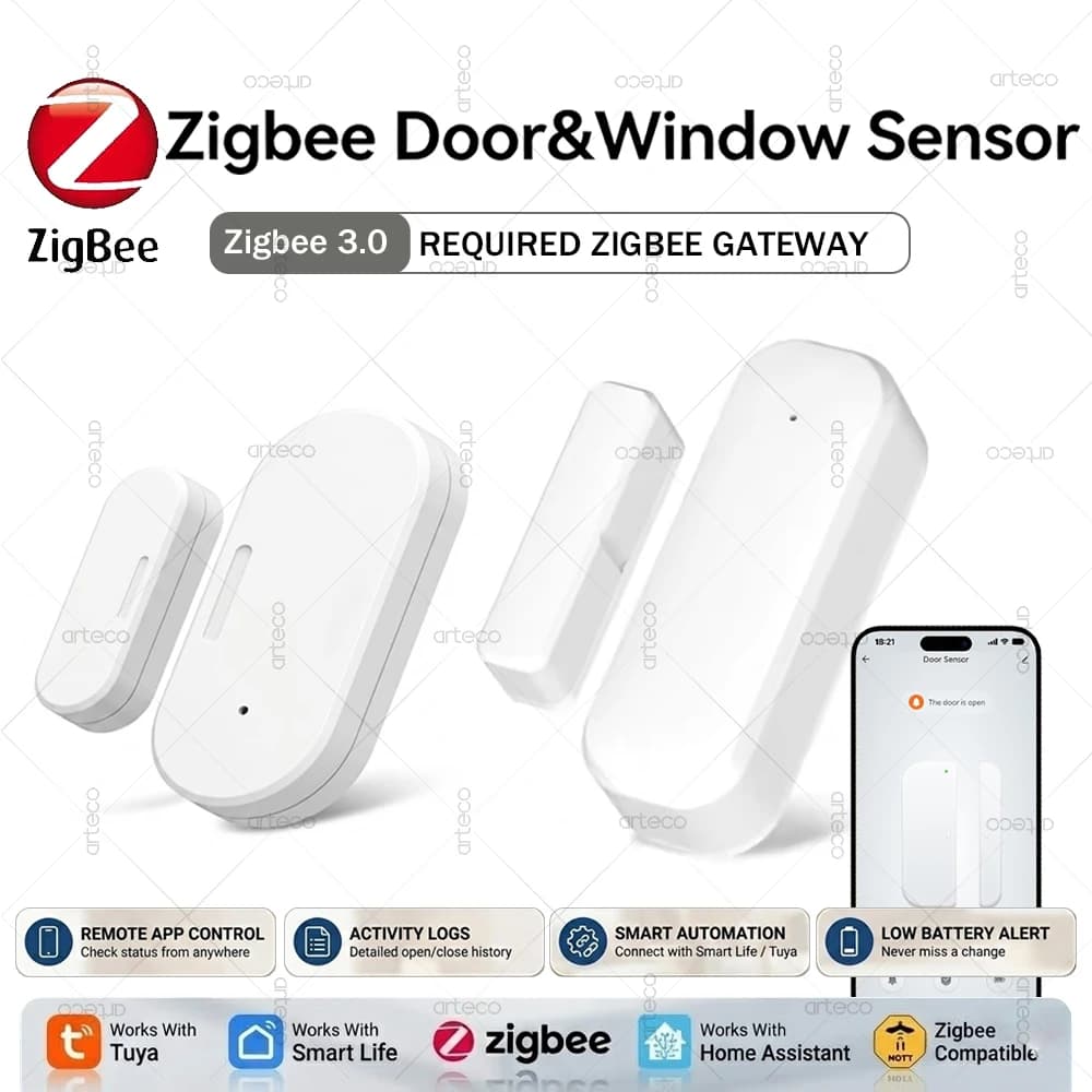 Sensore di Contatto Zigbee per Porte e Finestre, Rilevatore di Apertura/Chiusura, Allarme Smart per la Sicurezza Domestica, Automazione Smart Life Tuya Z2M Home Assistant