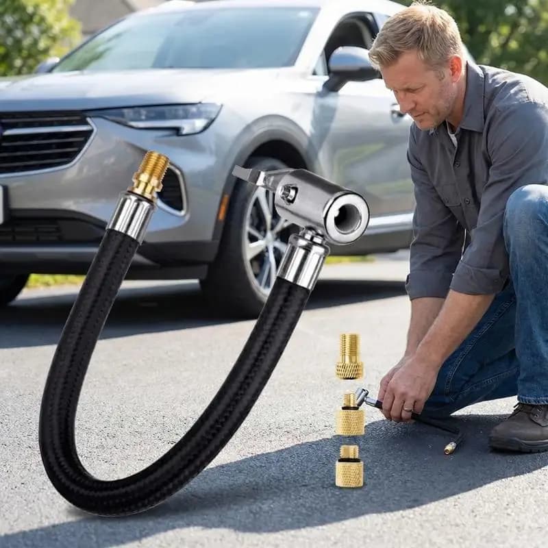 【CR】Tubo di prolunga per pompa di gonfiaggio dell'aria, tubo flessibile e resistente per pneumatici di auto, bici, moto, con adattatore per valvola a tenuta stagna