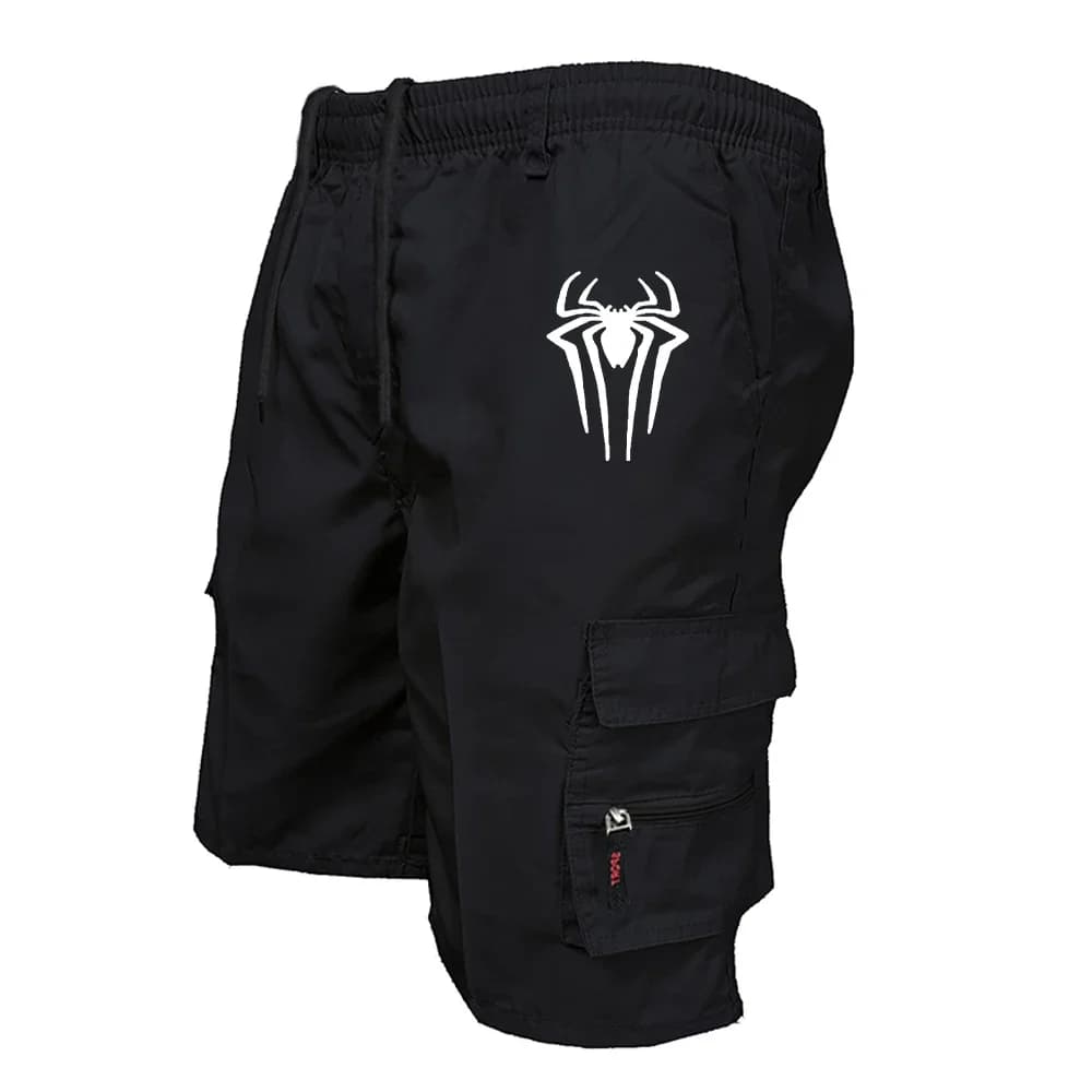 Men's Cargo Shorts with Spider Print Salopette Men's Outdoor Cycling Shorts Elastic Waist Sports Shorts Multi-task Work Beach Shorts