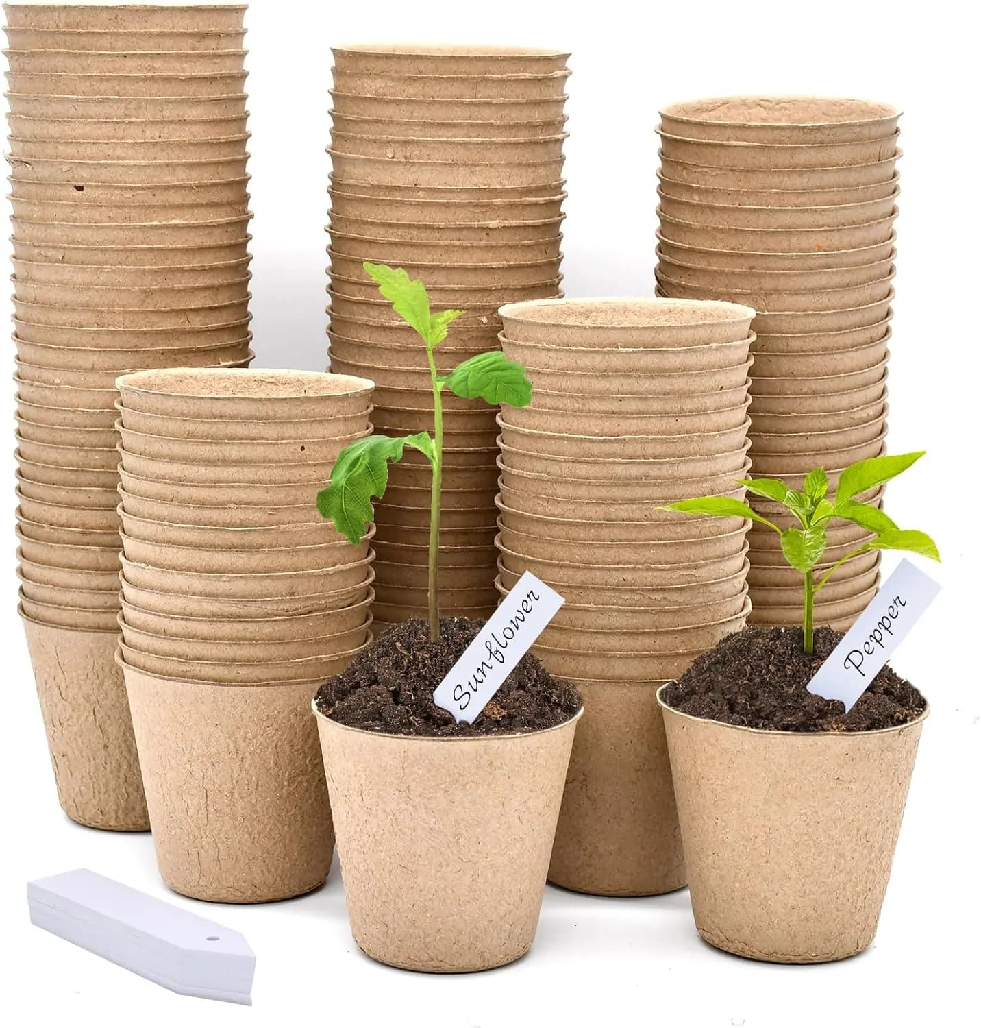 120 Pack 3.15" Biodegradable Peat Pots for Seedling with 30 Plant Labels, Eco-Friendly Seed Starters for Flower Vegetable Germination