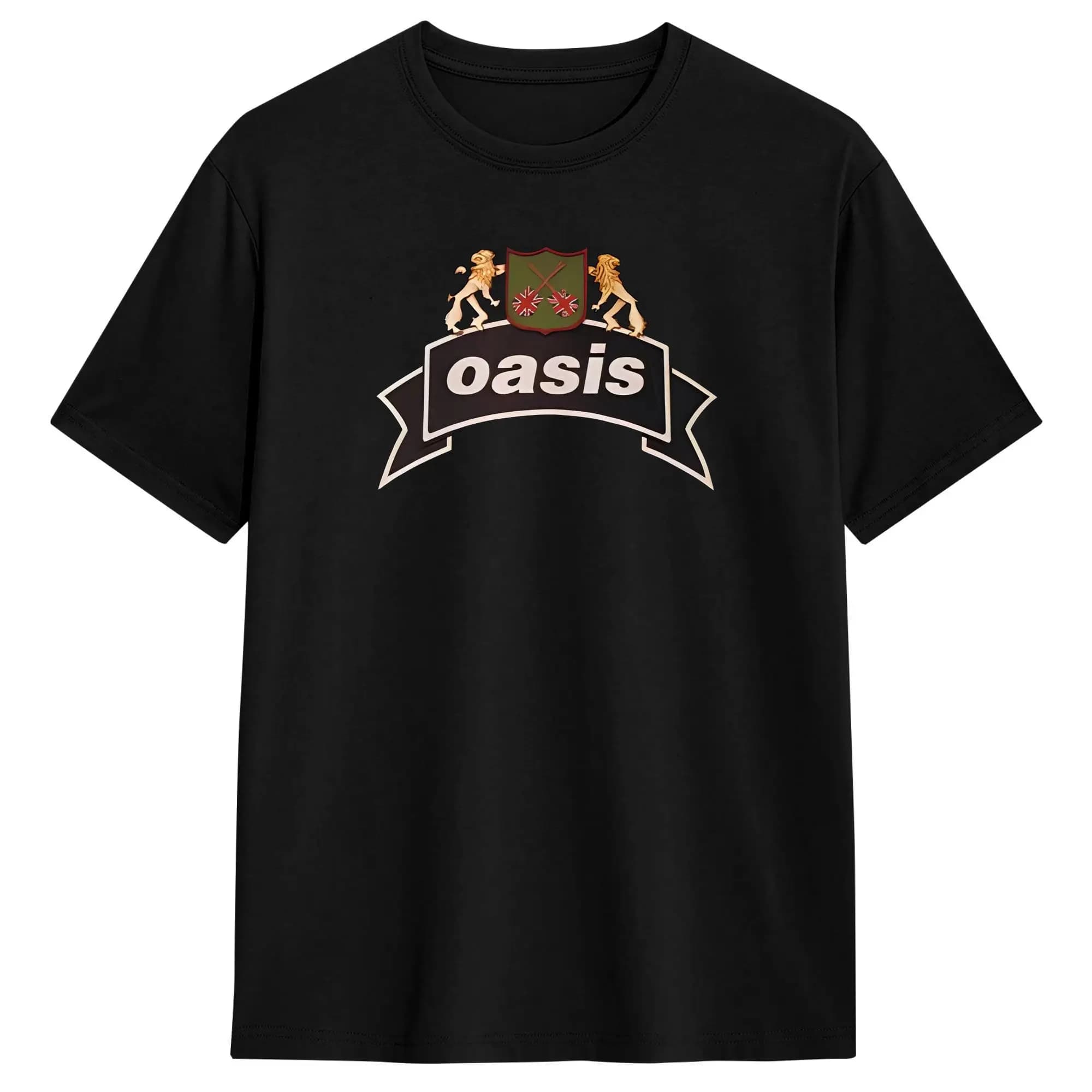 T-shirt da uomo Oasi Band in puro cotone, maglietta estiva streetwear a maniche corte, girocollo, stile hip hop casual