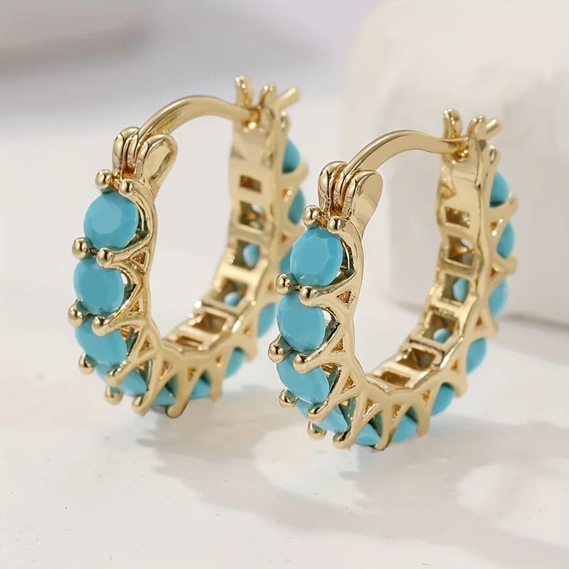 Bohemian Retro Green Color Inlaid Stone Pendant Earrings Women's Personalized Trendy Holiday Party Jewelry Gifts