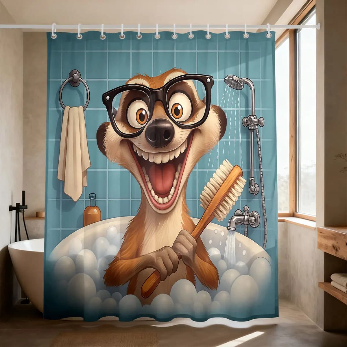 1 Cute and Quirky Dog Printed Shower Curtain, Waterproof Shower Curtain, Private Bathroom Decoration