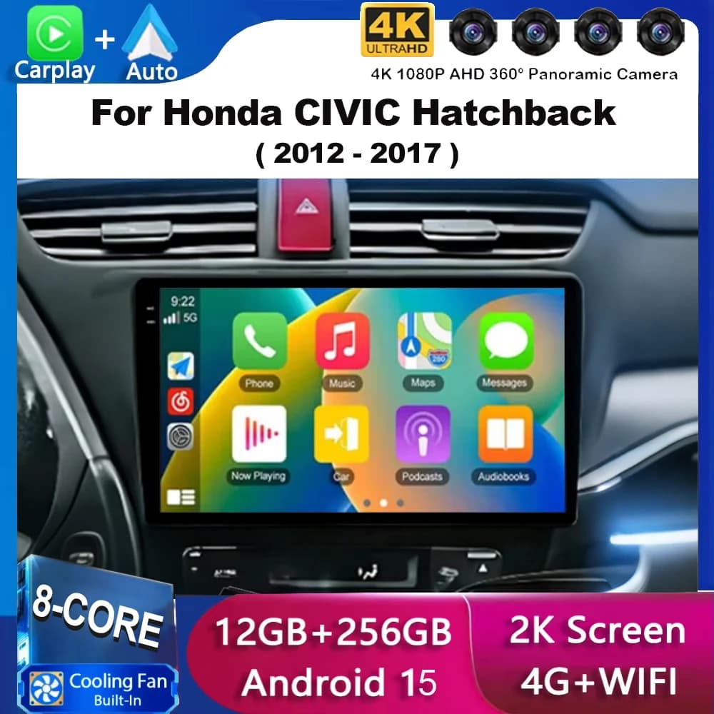 For Honda CIVIC Hatchback 2012 2013 2014 2015 2016 2017 Android 15 Auto Car DVD Carplay Multimedia Video Player GPS Navigation