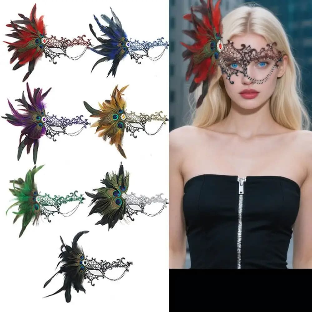 Feathers Design Half-Face Lace Mask Seductive Style Masquerade Feather Mask Fancy Prom Cosplay Masquerade Mask