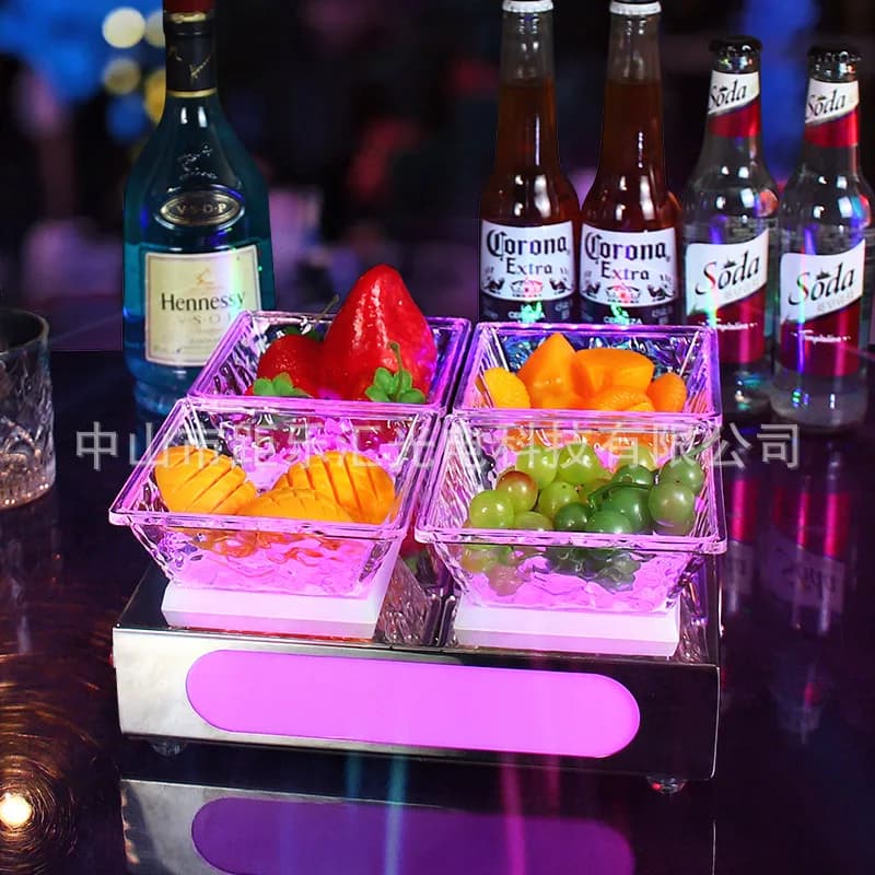 Bar piatto di frutta luminoso ktv creativo in acciaio inossidabile a quattro griglie piatto di frutta a sei griglie discoteca bar trasparente snack frutta secca pla