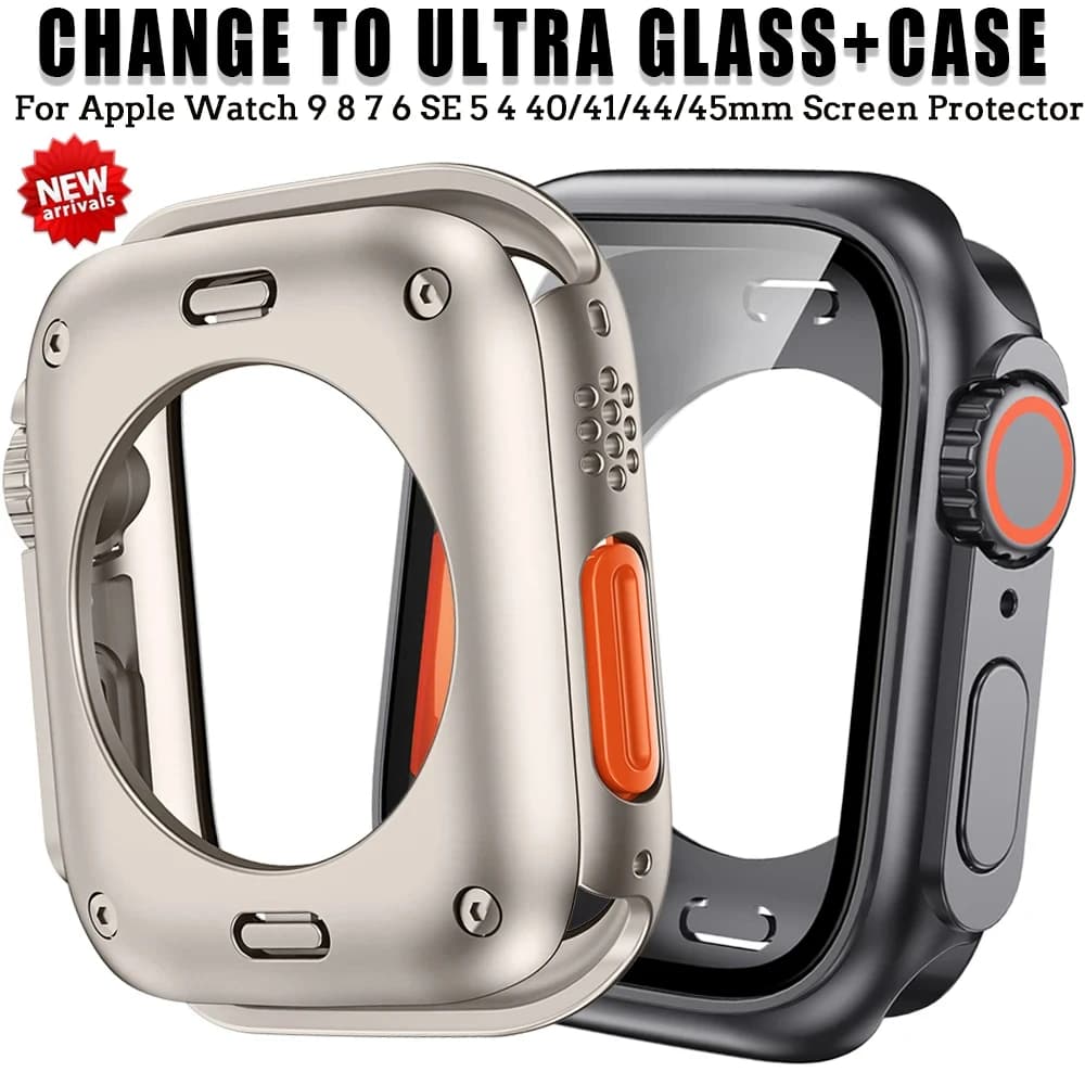 Custodia per PC per Apple Watch Serie 9 8 7 4 5 6 SE 45 44 Protezione schermo Guscio rigido Vetro temperato Cambio in Ultra 49mm Cover Paraurti
