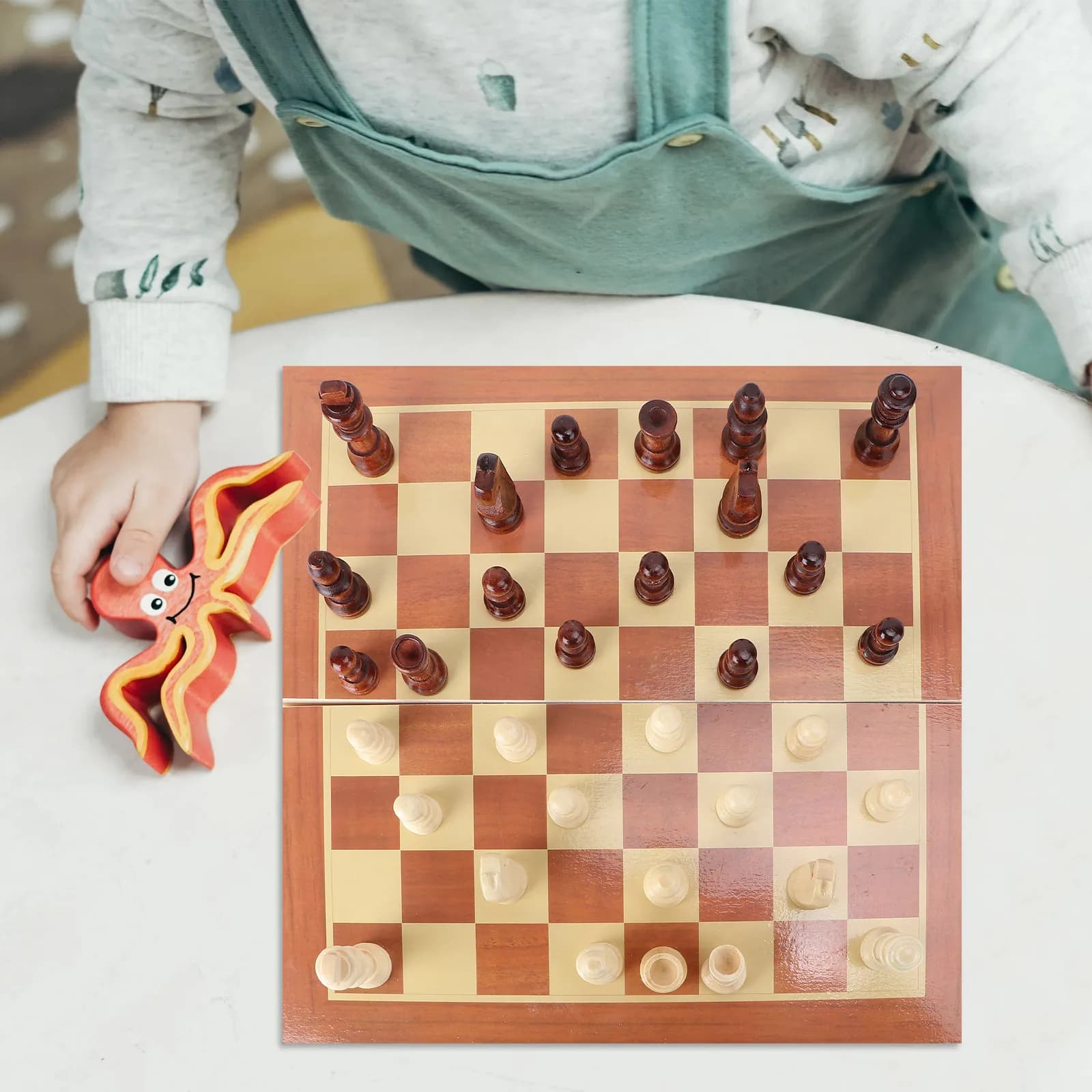 Foldable Wooden Chess Set Basswood Walnut Veneer Portable Board Game Educational Strategy Game for Kids Adults Travel Picnic