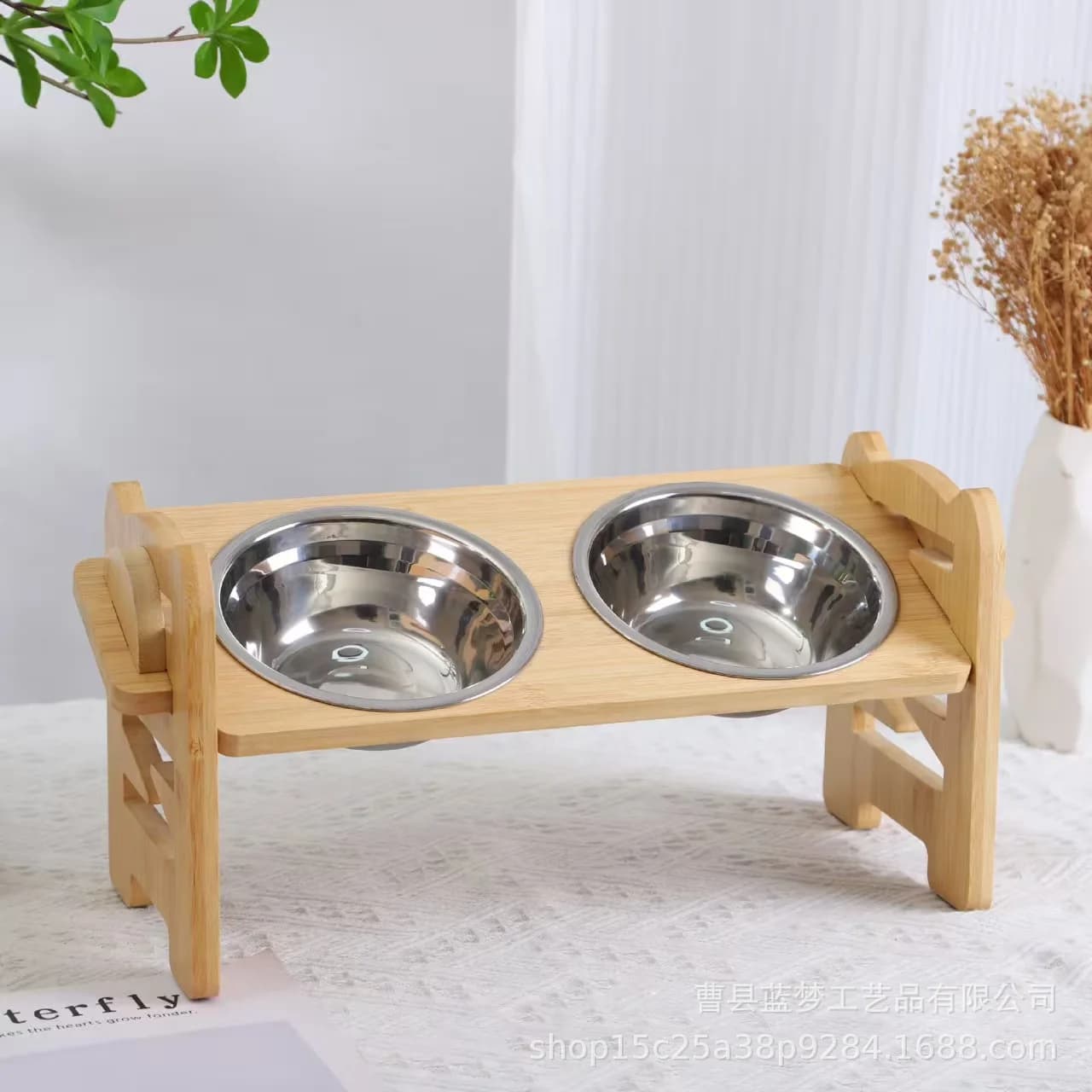 Detachable Elevated Cat Dog Bowl Stand Neck Protect Feeding Station Double Pet Food Water Dish Adjustable Rack for Small Pets