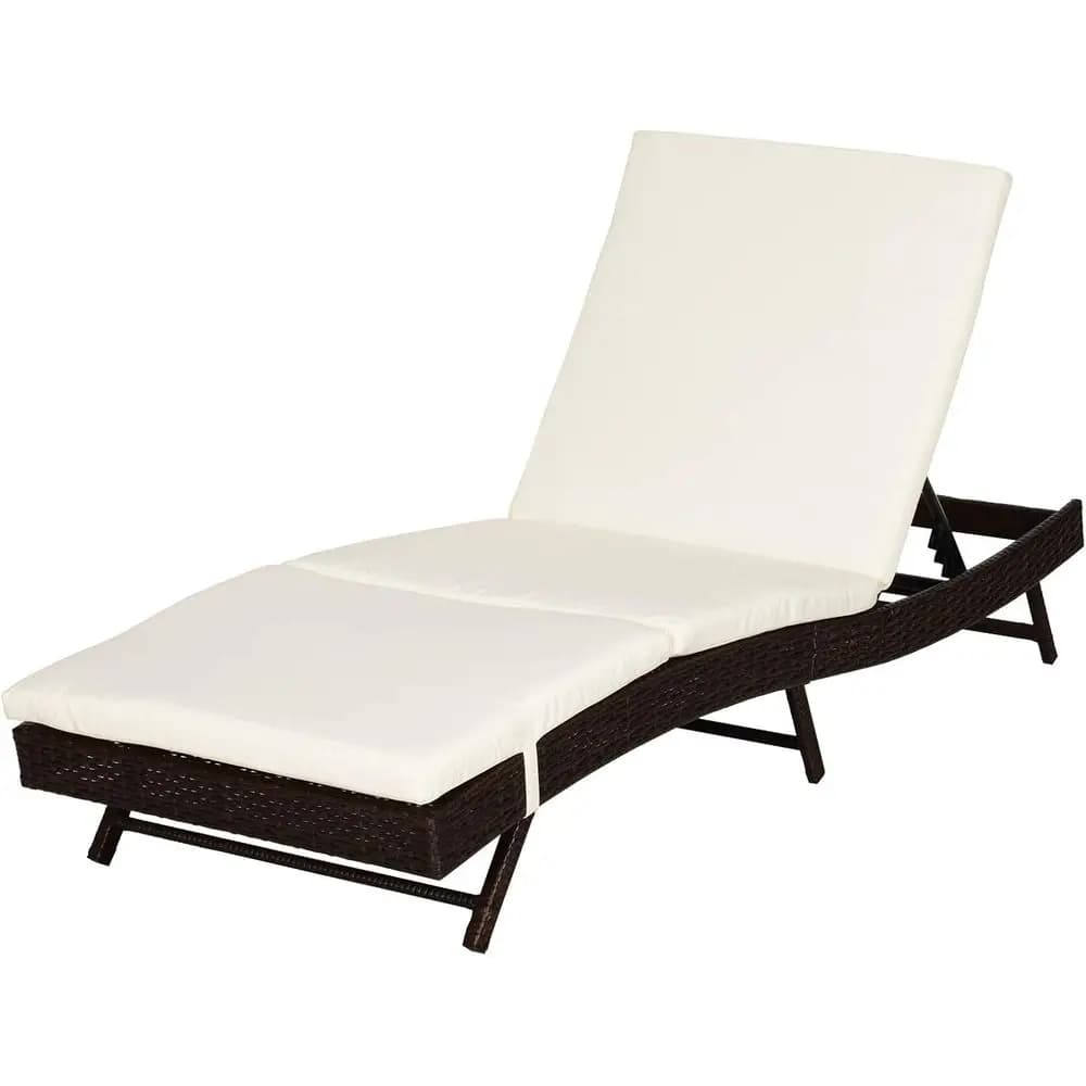 Chaise longue, swimming chair with backrest and cushion adjustable in 5 positions, outdoor sun sitting in PE wicker, 28, Cream