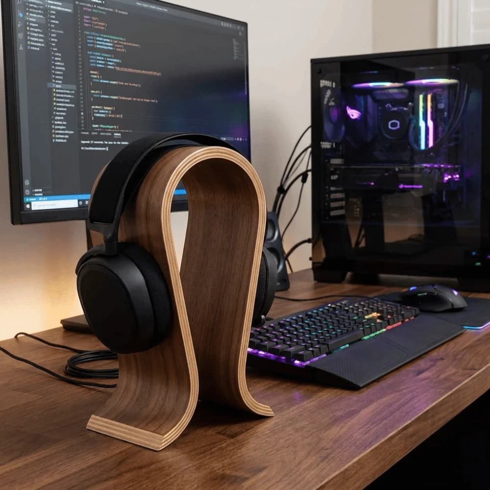 Solid Walnut Headphone Stand On-Ear Sturdy Base Earphone Hanger Universal Fit U Shape Headset Display Shelf Headset Accessories