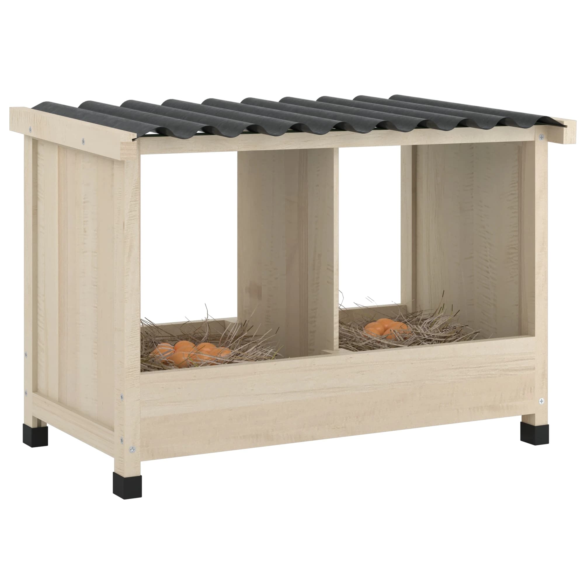 2-Hole Chicken Nesting Box, Wooden Egg Laying Box with PVC Roof, Floor Standing Nest Box, for Backyard & Farm Use