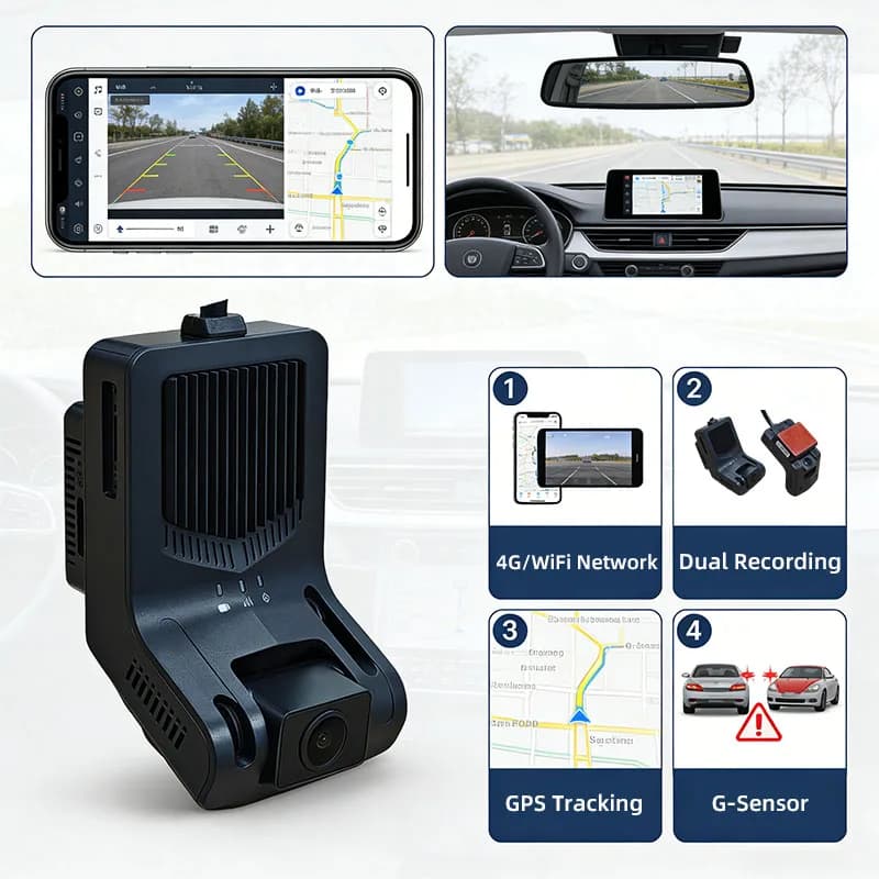 Dashcam 1080P a 2 Canali con Doppia Lente, Telecamera per Auto DVR con AI ADAS DMS 4G GPS, Registratore di Guida