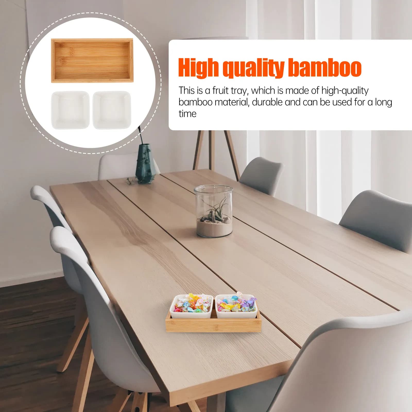 Vassoio per Frutta in Ceramica Elegante e Semplice con Base in Legno, Piatto Multi-Scomparto per Snack, per Casa, Ufficio, Cucina, per Servire Frutta Secca